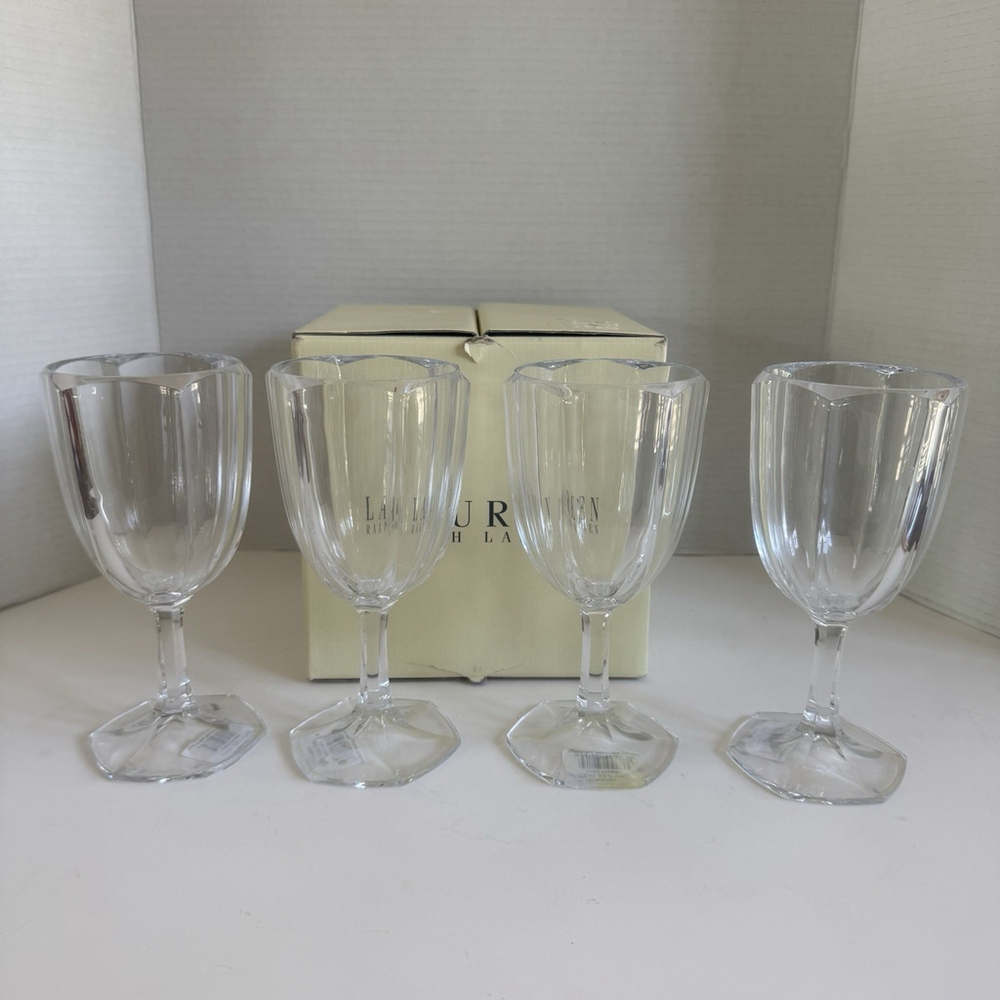 Ralph Lauren Lumiere Crystal Goblets, Etched LRL Set Of 4 RARE**